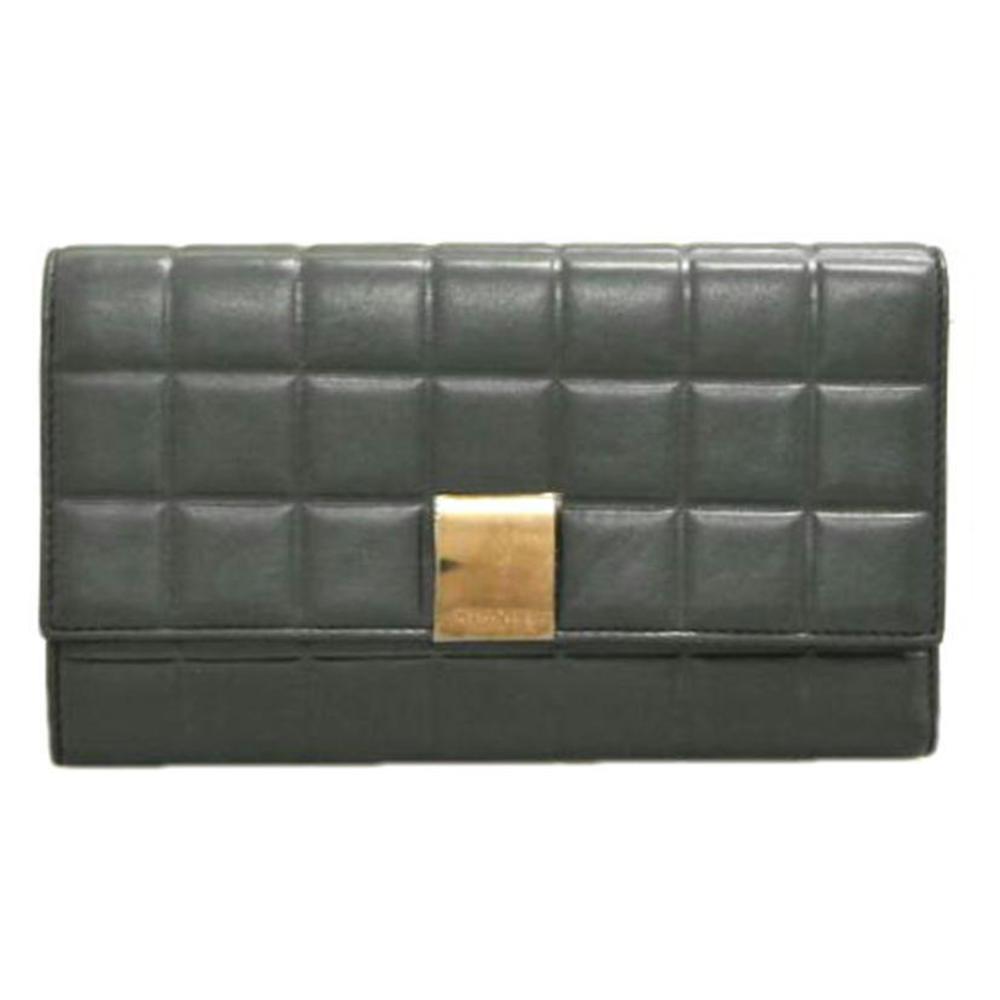 Chanel Check Pattern Leather Long Wallet Navy Blue